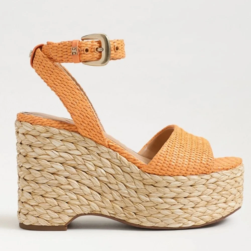 Sam Edelman April Platform Wedge Espadrille Sandal in Mari Gold Raffia